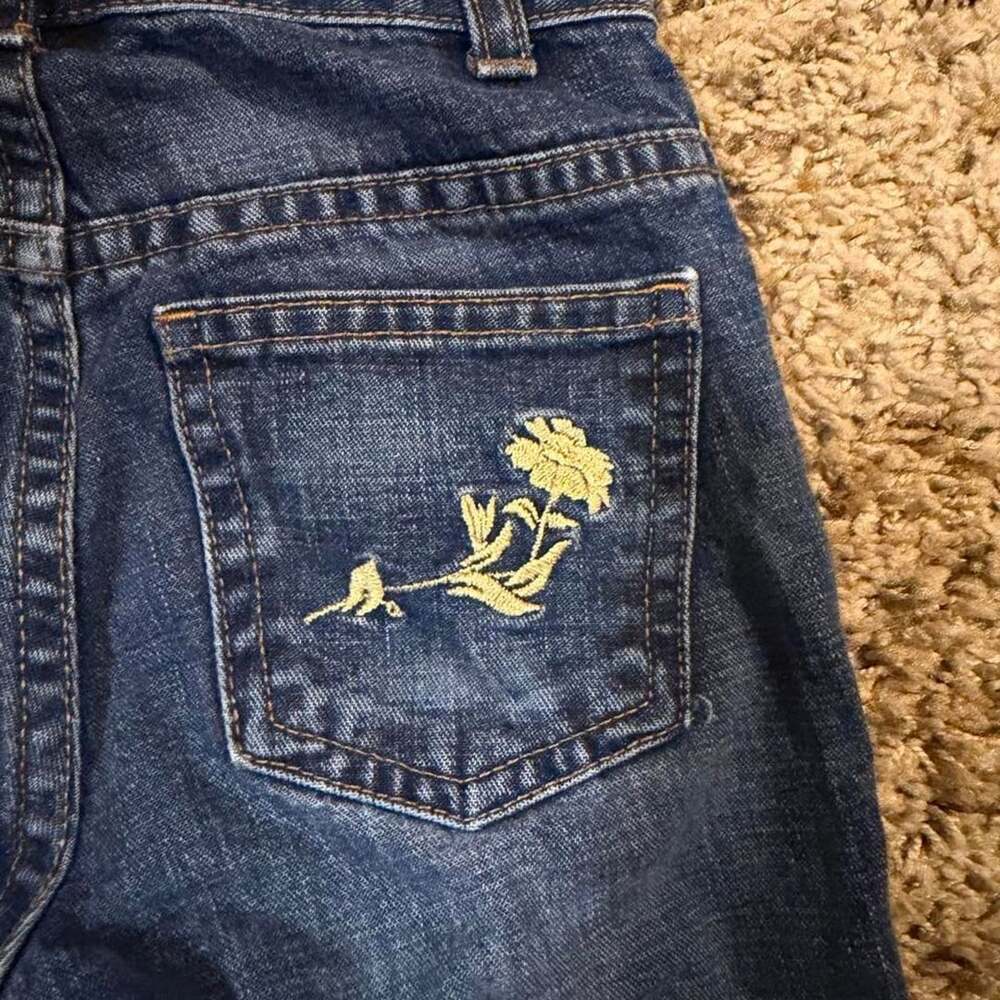 Old Navy Blue Jeans Size 7 Slim Floral Embroidered Cuffed Denim